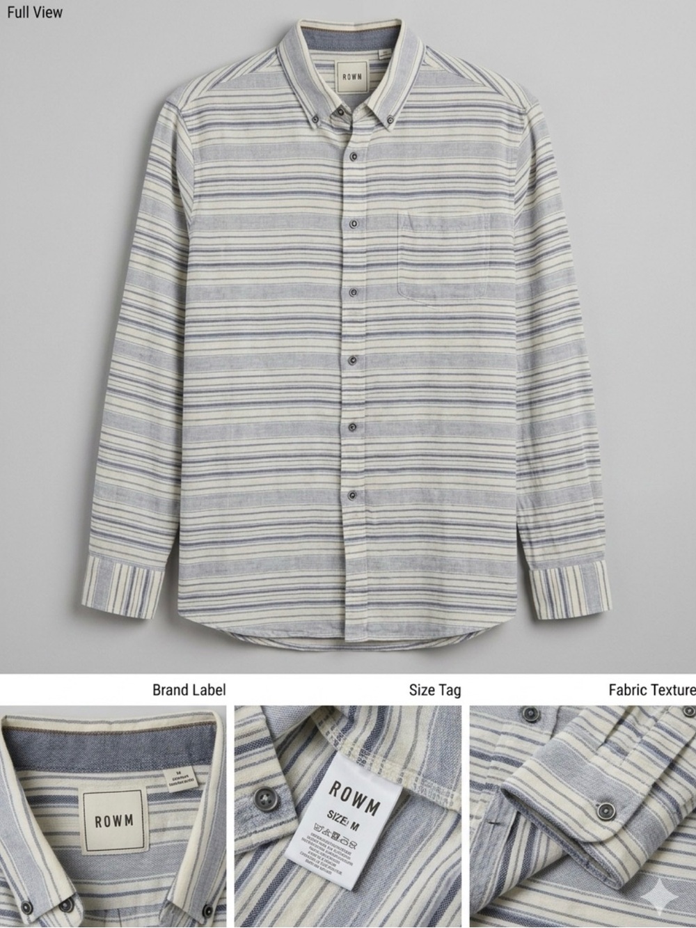 ROWM Men's Long Sleeve Textured Striped Button Down Shirt-Sz L-Gray/ Blue/white